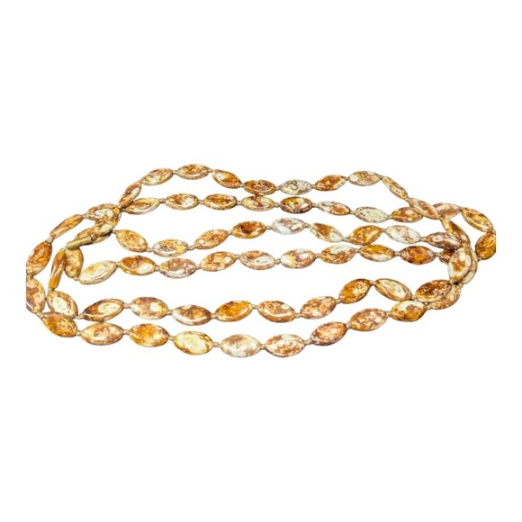 Vintage Earthy Brown & Cream Agate Beaded Necklace 54" Strand Barrell Clasp - Picture 3 of 7